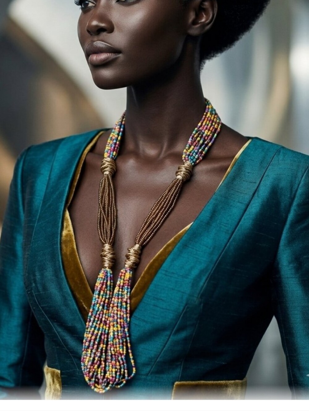 Multistrand Beaded Tassel Necklace - Gold and Multicolor Seed Bead Sratement